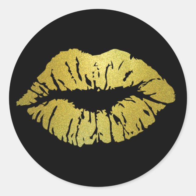Sealed with a Kiss Gold Lip Print Round Stickers (Front)