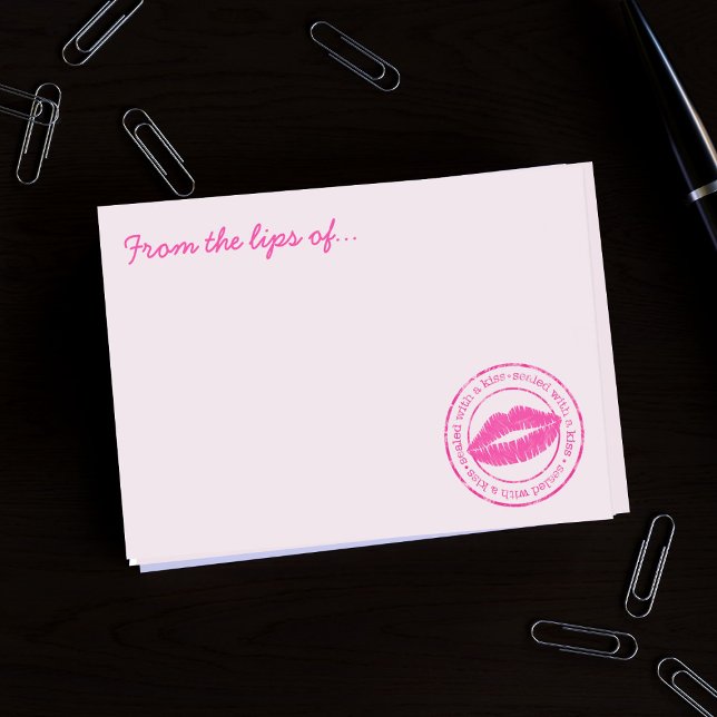 Sealed with a Kiss Pink Lipstick Lips Custom Name Post-it Notes (Pink post it notes with a faux stamp that says sealed with a kiss. Just add your name)