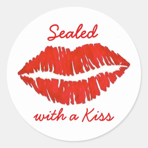 Sealed with a Kiss Valentines Day Red Lips Classic Round Sticker