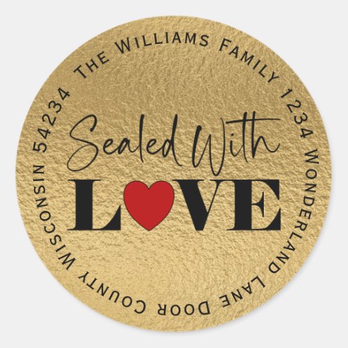 Sealed With Love Gold Foil Circle Return Address  Classic Round Sticker