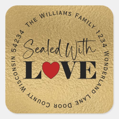 Sealed With Love Gold Foil Return Address  Square Sticker