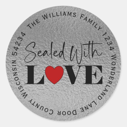 Sealed With Love Silver Foil Circle Return Address Classic Round Sticker