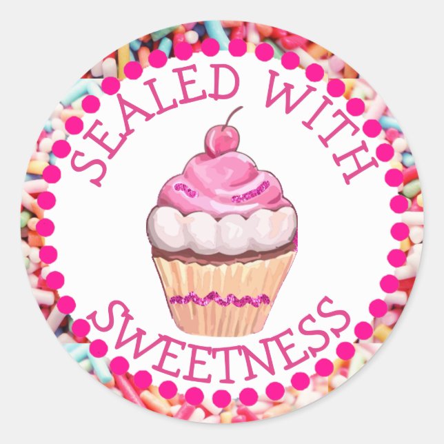 Sealed with Sweetness Pink Cupcake Stickers (Front)