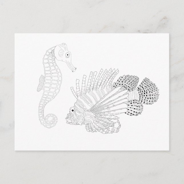 Sealife Adult Coloring Postcard (Front)
