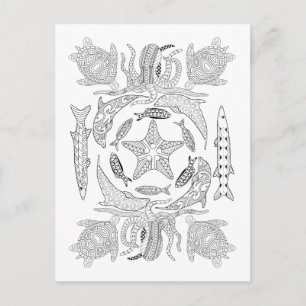 Sealife Adult Coloring Postcard