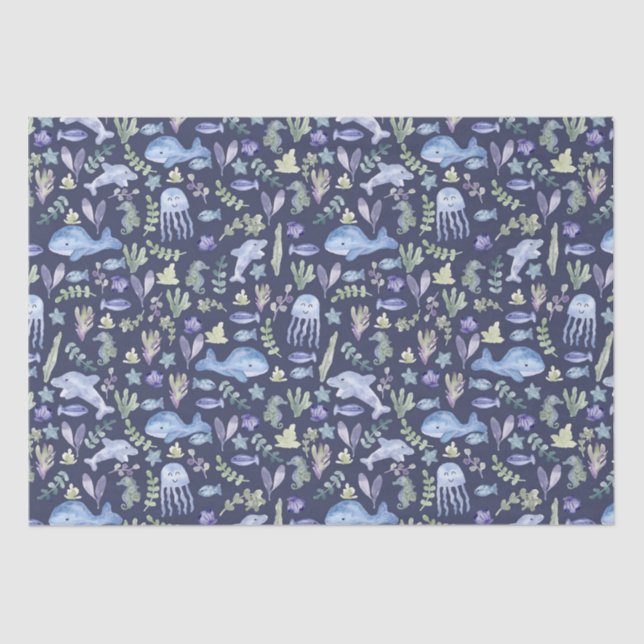 Sealife Modern Watercolor  Tissue Paper (Front)