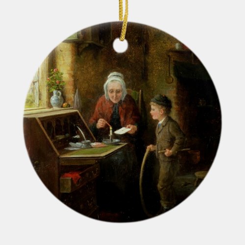 Sealing a Letter 1890 oil on panel Ceramic Ornament