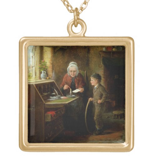Sealing a Letter 1890 oil on panel Gold Plated Necklace