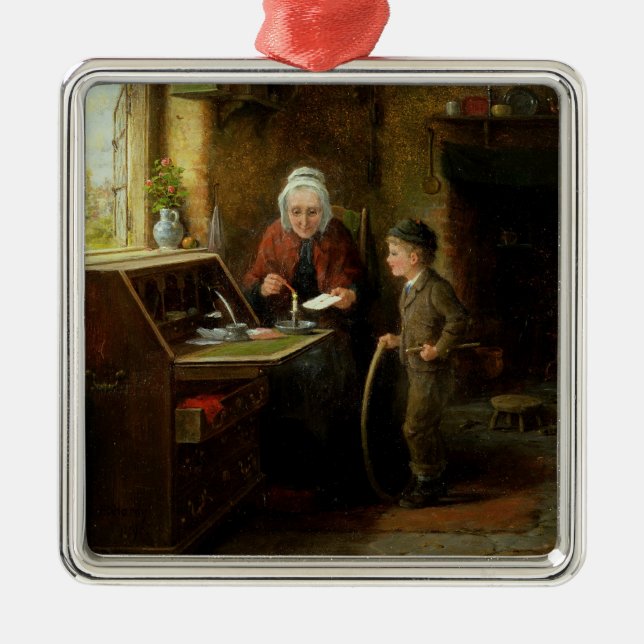 Sealing a Letter, 1890 (oil on panel) Metal Ornament (Front)