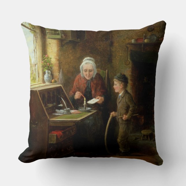 Sealing a Letter, 1890 (oil on panel) Throw Pillow (Front)