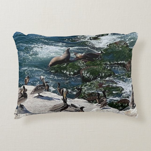 Seals and Birds Accent Pillow (Front)