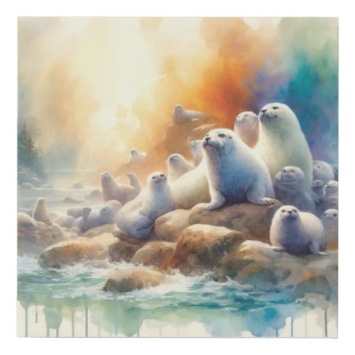 Seals in Harmony 270524AREF118 _ Watercolor Faux Canvas Print