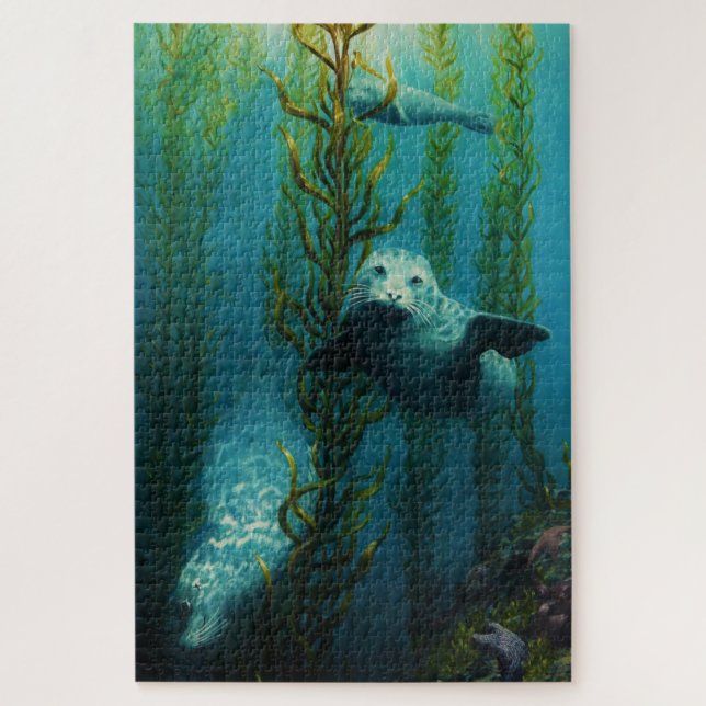 Seals underwater, swimming, sea lion, harbor seal jigsaw puzzle (Vertical)