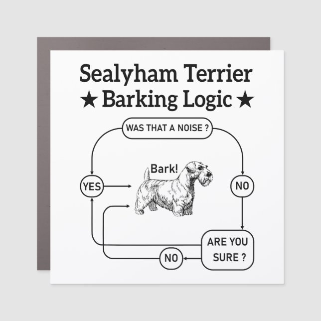 Sealyham Terrier Barking Logic Funny Dog Sarcastic Car Magnet (Front)