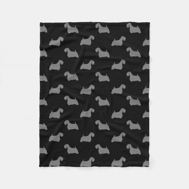 Sealyham Terrier Dog Breed Silhouettes Pattern Fleece Blanket (Front)
