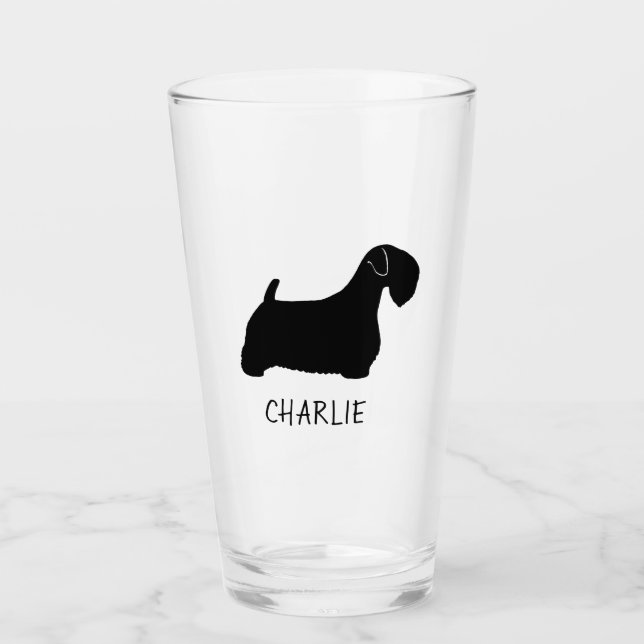 Sealyham Terrier Dog Silhouette Personalized Glass (Front)