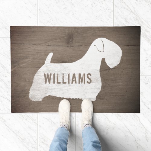 Sealyham Terrier Dog Silhouette Rustic Custom Doormat