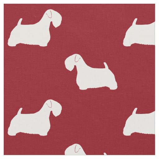 Sealyham Terrier Dog Silhouettes Red and White Fabric