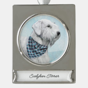 Sealyham Terrier Painting - Cute Original Dog Art Silver Plated Banner Ornament