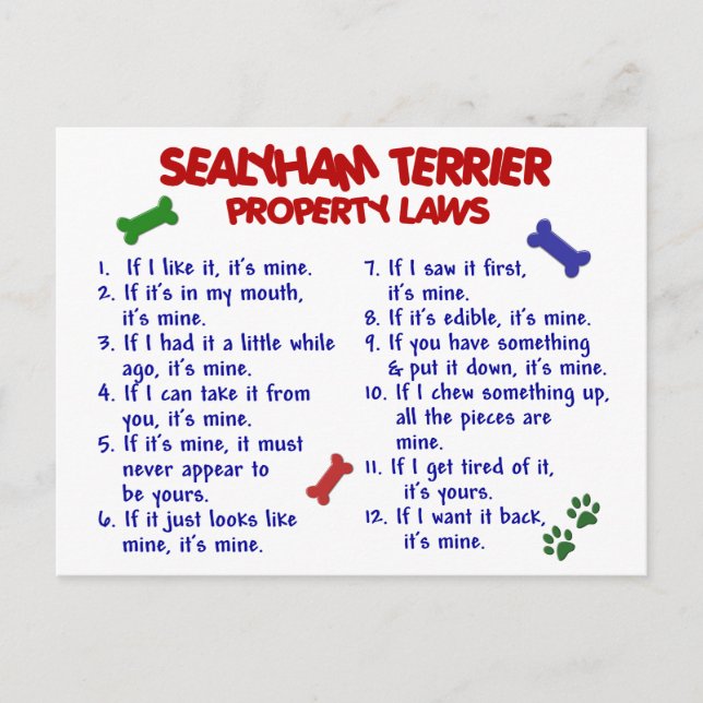 SEALYHAM TERRIER Property Laws 2 Postcard (Front)