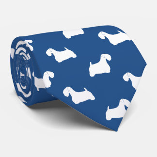 Sealyham Terrier Silhouettes Dogs Pattern Blue Neck Tie