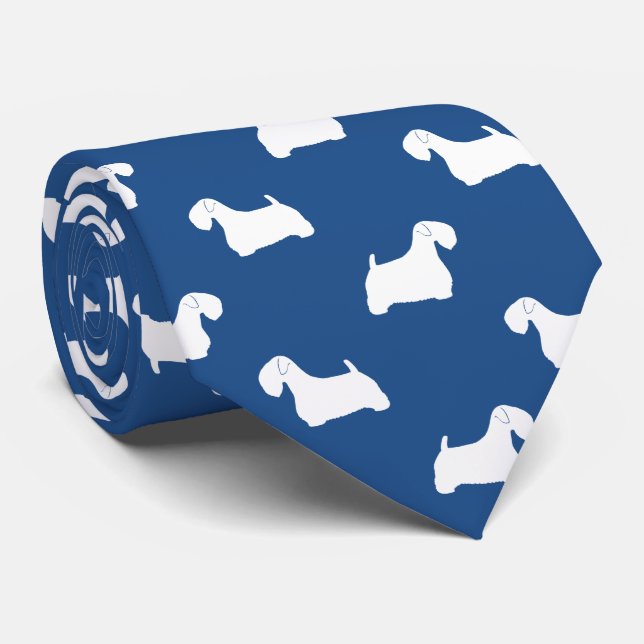 Sealyham Terrier Silhouettes Dogs Pattern Blue Neck Tie (Rolled)