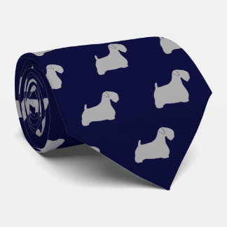 Sealyham Terrier Silhouettes Pattern Blue and Grey Neck Tie