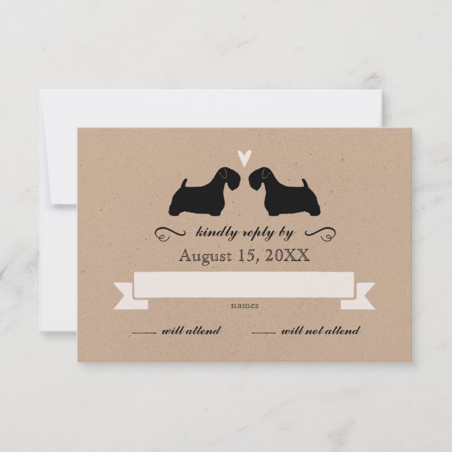 Sealyham Terrier Silhouettes Wedding Reply RSVP (Front)