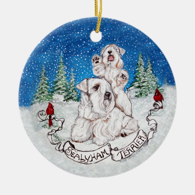Sealyham Terrier Winter Ceramic Ornament (Front)