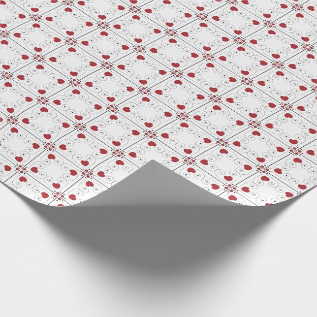 SEAM MATCHES: Valentine Red Heart Wrapping Paper (Corner)