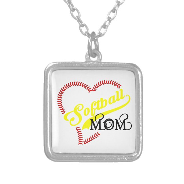 Seam Stitch Heart Softball Mom Seams Ball Necklace (Front)