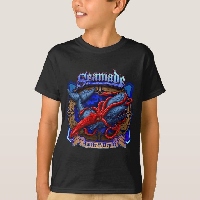 Seamade Giant Squid vs Whale design T-Shirt (Front)