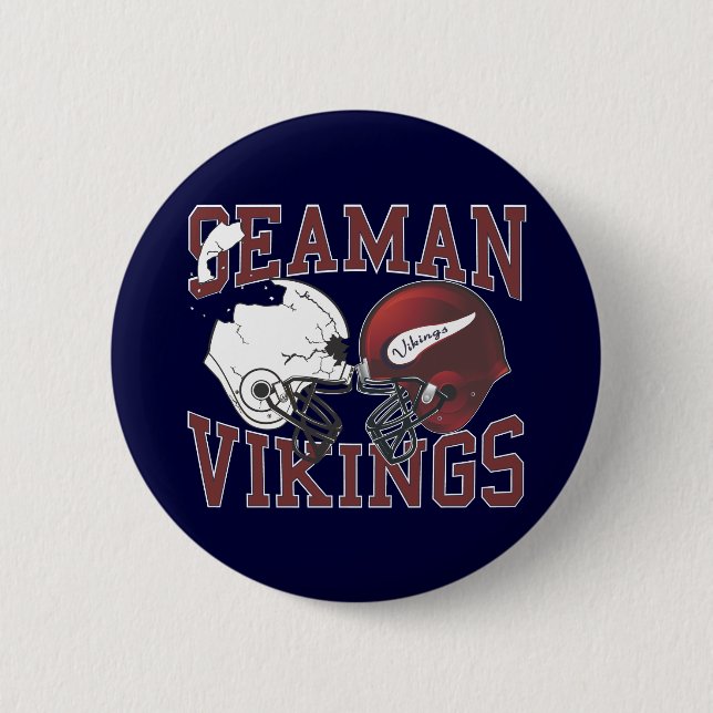 Seaman Vikings Crashing Helmets Button (Front)