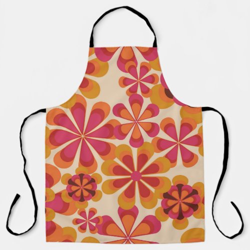 Seamless 70s retro floral pattern with vintage dai apron