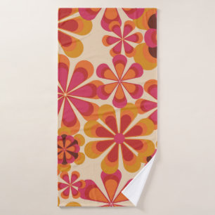 Seamless 70s retro floral pattern with vintage dai bath towel