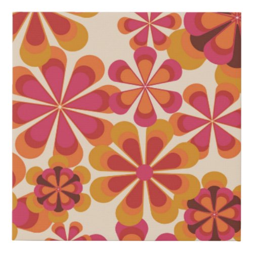 Seamless 70s retro floral pattern with vintage dai faux canvas print