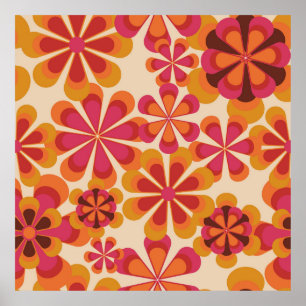 Seamless 70s retro floral pattern with vintage dai poster