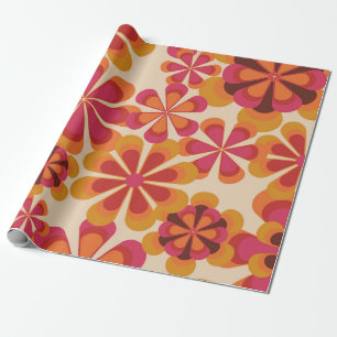 Seamless 70s retro floral pattern with vintage dai wrapping paper