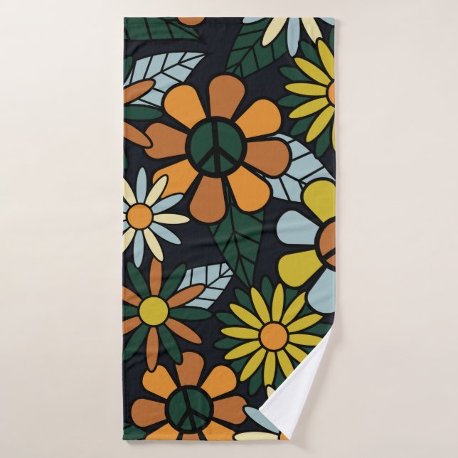 Seamless 70's retro hippie flowers pattern - Vinta Bath Towel (Bath Towel)