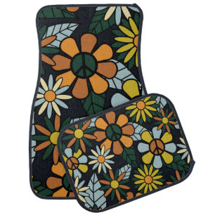 Seamless 70's retro hippie flowers pattern - Vinta Car Floor Mat