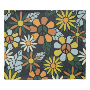 Seamless 70's retro hippie flowers pattern - Vinta Duvet Cover