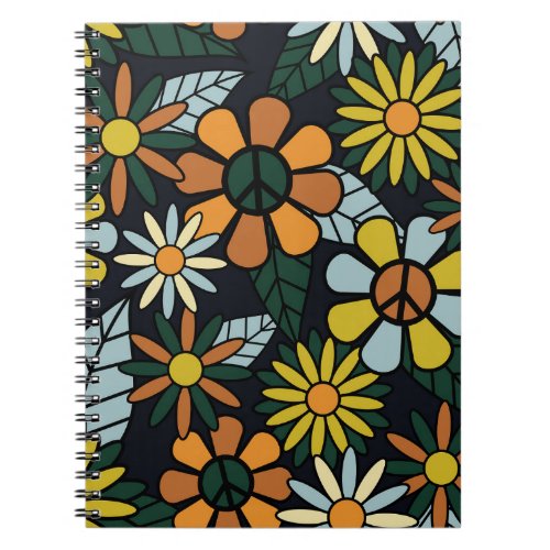 Seamless 70s retro hippie flowers pattern _ Vinta Notebook