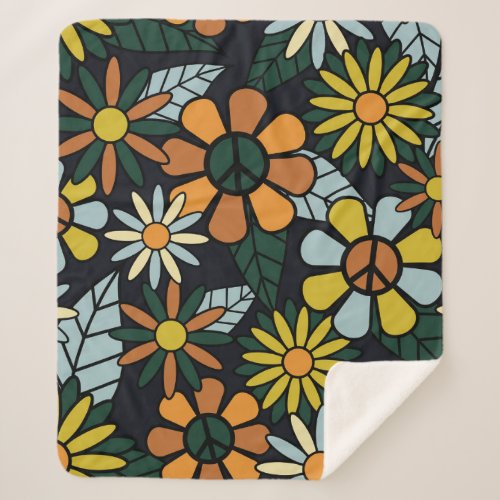 Seamless 70s retro hippie flowers pattern _ Vinta Sherpa Blanket