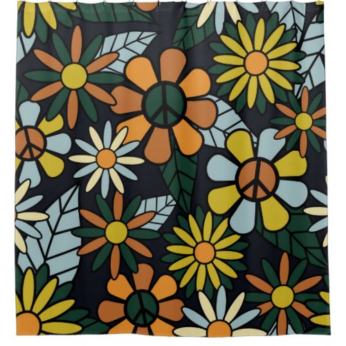 Seamless 70s retro hippie flowers pattern _ Vinta Shower Curtain