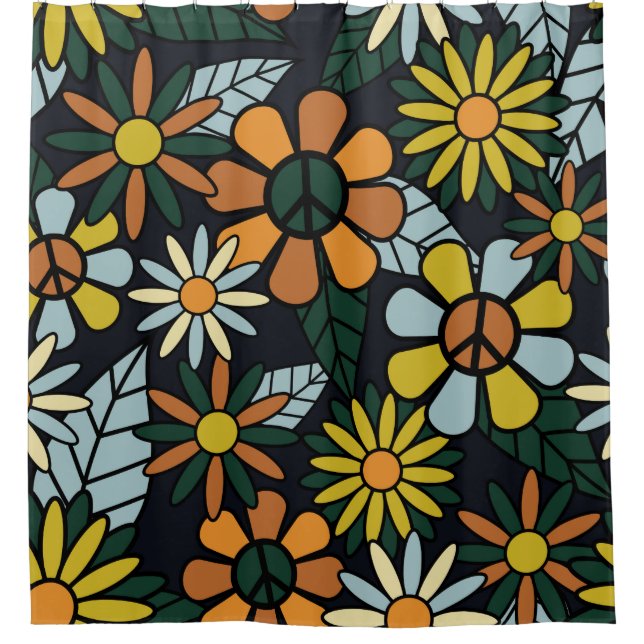 Seamless 70's retro hippie flowers pattern - Vinta Shower Curtain (Front)
