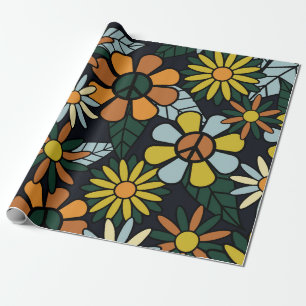 Seamless 70's retro hippie flowers pattern - Vinta Wrapping Paper