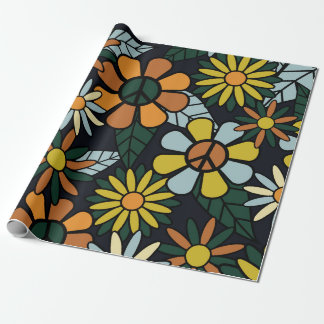 Seamless 70's retro hippie flowers pattern - Vinta Wrapping Paper