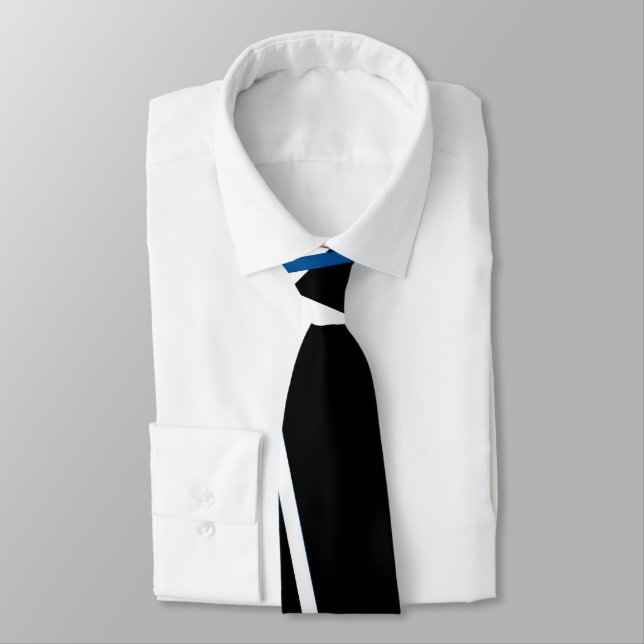 Seamless Abstract  Blue and White Lines On Black B Neck Tie (Tied)
