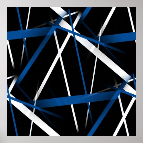 Seamless Abstract  Blue and White Lines On Black B Poster