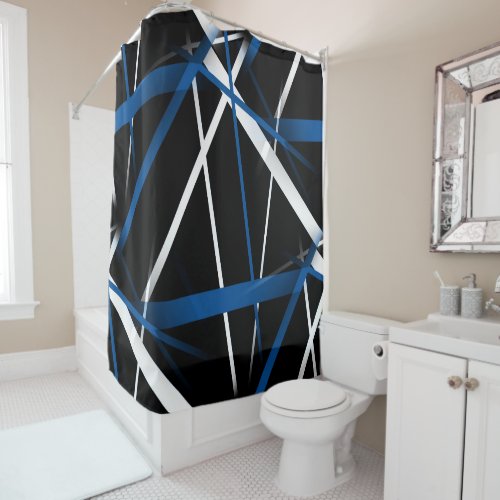 Seamless Abstract  Blue and White Lines On Black B Shower Curtain